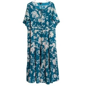 Torrid Womens Plus Size 3X Teal Floral Tiered Elastic Waist Midi Dress Event